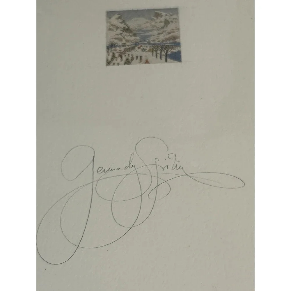 Original Gennady Spirin Color Drawing - Winter Village Landscape Scene Signed